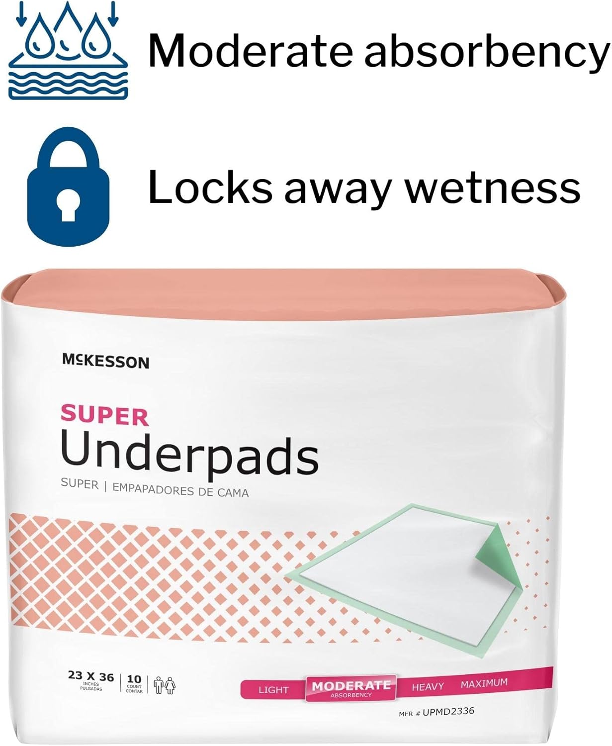 McKesson Super Underpads, Incontinence Bed Pads, Moderate Absorbency, 23 in x 36 in, 150 Count : Health & Household