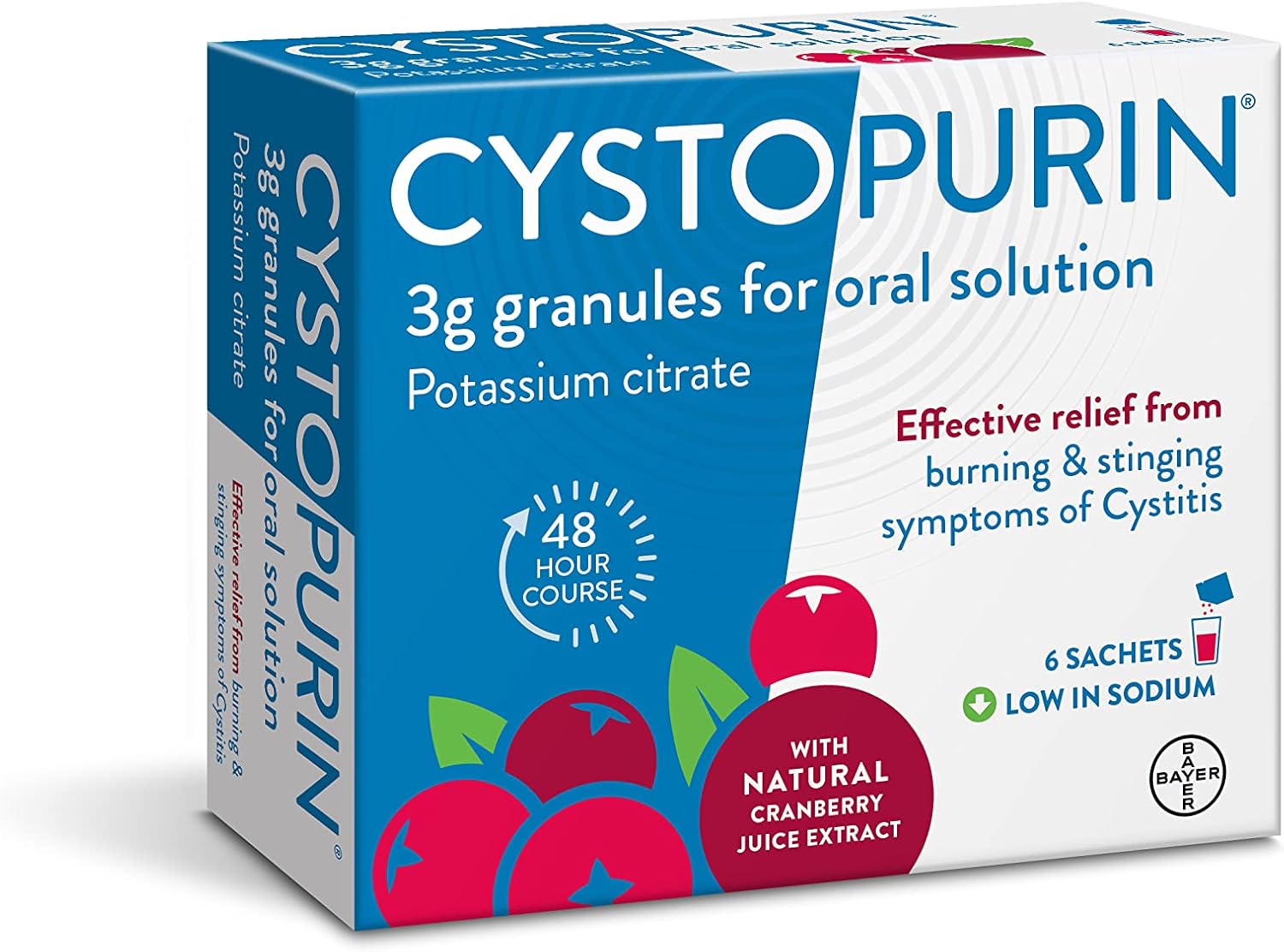 Cystopurin Cystitis Relief, Cranberry Flavour And Low In Sodium, 6 Sachets (Pack Of 2)