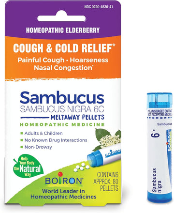 Boiron Sambucus Nigra 6C Homeopathic Elderberrry Medicine For Cough And Cold Relief, Thick Mucus, Hoarseness, And Nasal Congestion