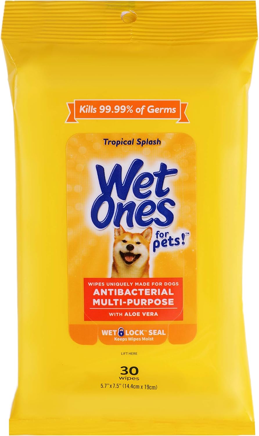 Wet Ones for Pets Multi-Purpose Dog Wipes with Aloe Vera Dog Wipes for All Dogs in Tropical Splash Scent, Wipes with Wet Lock Seal Pouch Dog Wipes (Pack of 1, 30 Count Total)