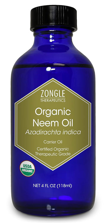 Organic Neem Oil by Zongle, 4 OZ – 100% Pure Natural for Skin, Plants, Hair, Dogs, Mouth, Soil, Body, House Plants, Teeth – USDA Certified, Therapeutic Grade