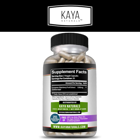 Kaya Naturals Elderberry Immune Support | Elderberry With Zinc And Vitamin C For Adults Elderberry Vitamins, Probiotics & Turmeric 1200Mg Immune System Booster Capsules - 60 Count