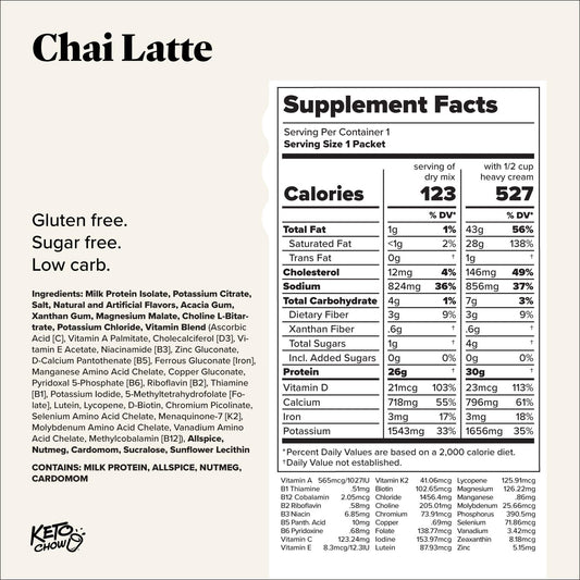 Keto Chow Chai Latte | Keto Meal Replacement Shake Powder | Nutritionally Complete Keto Food | Low Carb Keto Meals | Delicious Easy Meal Substitute Drink | Protein Rich You Choose The Fat | Single Meal Sample