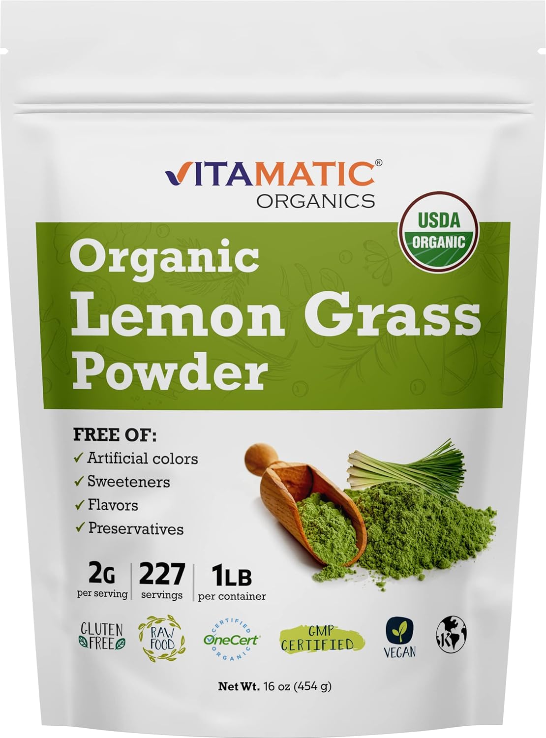 Vitamatic Certified USDA Organic Lemon Grass Powder 1 Pound (16 Ounce)