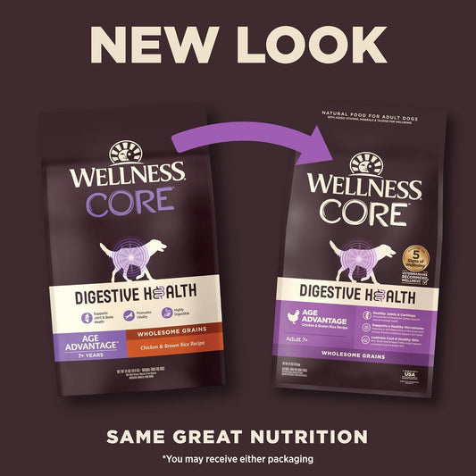 Wellness Core Digestive Health Dry Senior Food With Wholesome Grains, Advanced Age For Dogs Over 7-Years Old, For Dogs With Sensitive Stomachs, Made In Usa With Real Chicken (Senior, 24-Pound Bag)