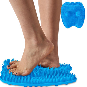 Love, Lori Plantar Fasciitis Relief Feet Scrubber Foot Massager For Shower, Provides Heel & Foot Relief With Foot Massagers & Plantar Fasciitis Ball - Non-Slip & Suction Cups, Regular (Blue)