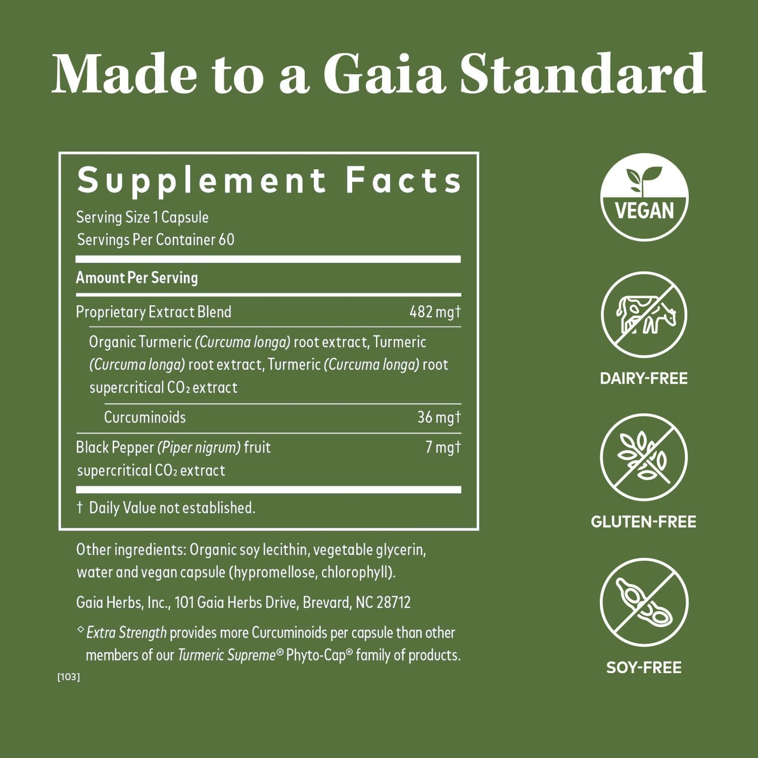 Gaia Herbs Turmeric Supreme Extra Strength - Helps Reduce Occasional Discomfort from Normal Wear & Tear - with Turmeric Curcumin & Black Pepper - 60 Vegan Liq Phyto-Capsules (Up to 60-Day Supply)