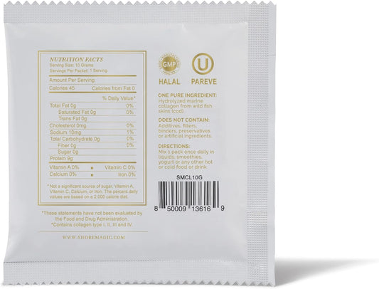 Premium Marine Collagen Powder With Type I Ii Iii And Iv Hydrolyzed Peptides For Women Men, Sourced From Wild Fish Certified Halal Kosher Unflavored - 14 Stir & Go Sachets (10G Each)