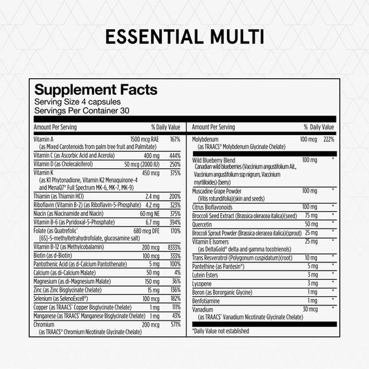 Momentous Essential Multivitamin For Women And Men - Complete Vitamin And Mineral Complex For Athletes & Wellness Enthusiasts - Gmo-Free, Gluten Free, 30 Servings