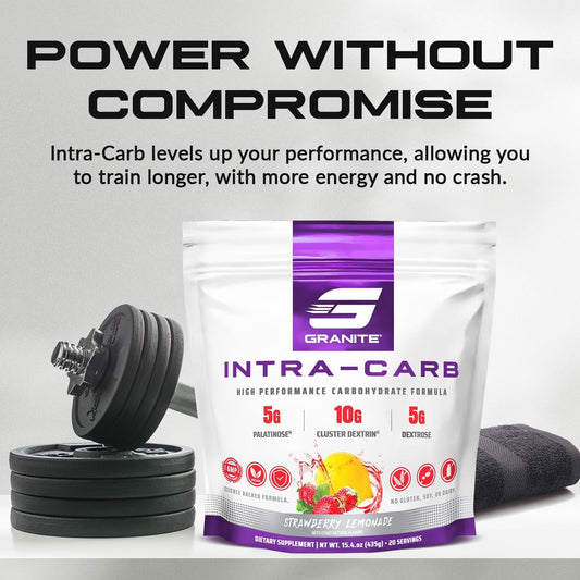 Granite Intra Carb Powder, Strawberry Lemonade Flavor, High-Performance Carbohydrate Blend With Cluster Dextrin, Palatinose, & Dextrose, Supports Energy And Training (20 Servings)