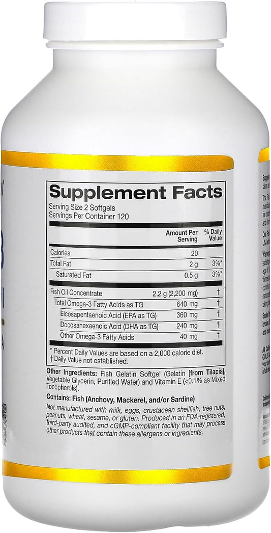 Omega-3 Premium Fish Oil By California Gold Nutrition, Concentrated Formula With Epa & Dha, Support For Optimal Lipid Profile & Immune System, Gluten Free, Non-Gmo, 240 Fish Gelatin Softgels