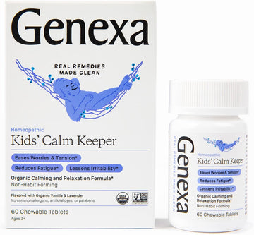 Genexa Kid'S Calm Keeper Stress Relief For Kids | Reduces Fatigue & Eases Tension | Soothing Natural Vanilla & Lavender Flavor | Certified Vegan, Gluten Free, & Non-Gmo | 60 Chewable Tablets