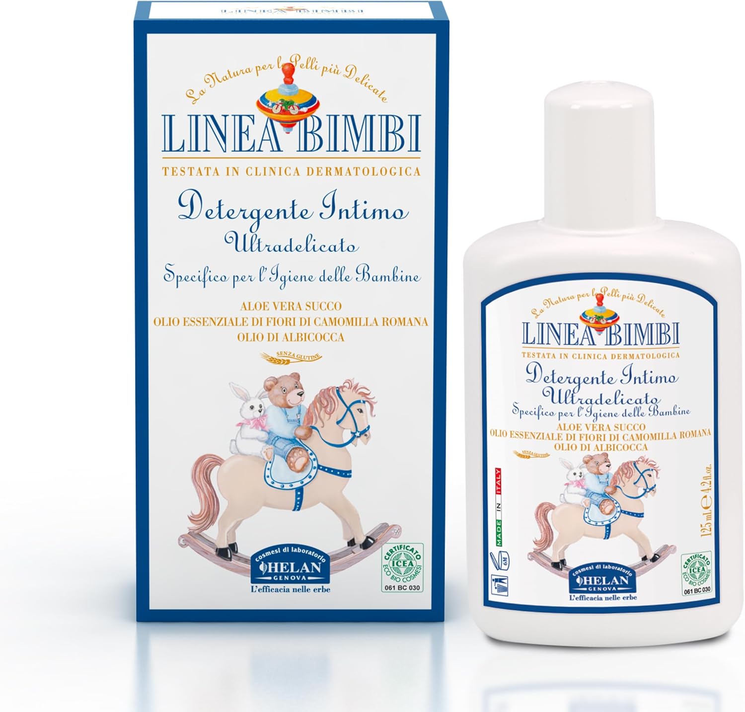Helan, Linea Bimbi Bio - Intimate Wash For Girls With Aloe Vera, Apricot & Chamomile Essential Oils, Microbiologically Tested For Intimate Hygiene, Gentle Baby Intimate Cleanser, Made In Italy, 125 Ml