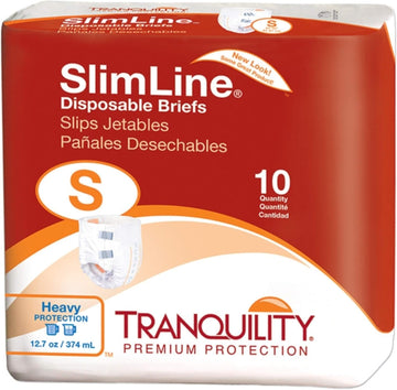 Tranquility Slimline Original Adult Disposable Brief, Adult Small, Incontinence Care With A Slimmer Fit, Peach Mat Core & Kufguard Technology For Max Comfort, Latex-Free, 12.7Oz Capacity, 100Ct Case