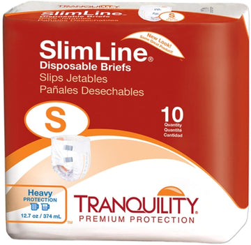 Tranquility Slimline Original Adult Disposable Brief, Adult Small, Incontinence Care With A Slimmer Fit, Peach Mat Core & Kufguard Technology For Max Comfort, Latex-Free, 12.7Oz Capacity, 10Ct Bag