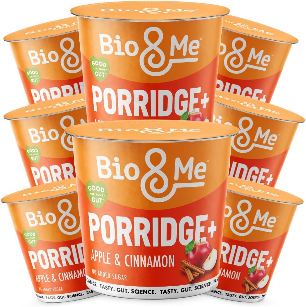 Bio&Me: Apple and Cinnamon Gut-Loving Porridge 8-Pack (8 x 65g pots) - High in Fibre, Low Sugar - On The Go Breakfast : Amazon.co.uk: Grocery