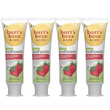 Burt’s Bees Kids Toothpaste, Strawberry Flavor, with Fluoride, Strawberry Splash, 4.7 oz, Pack of 4