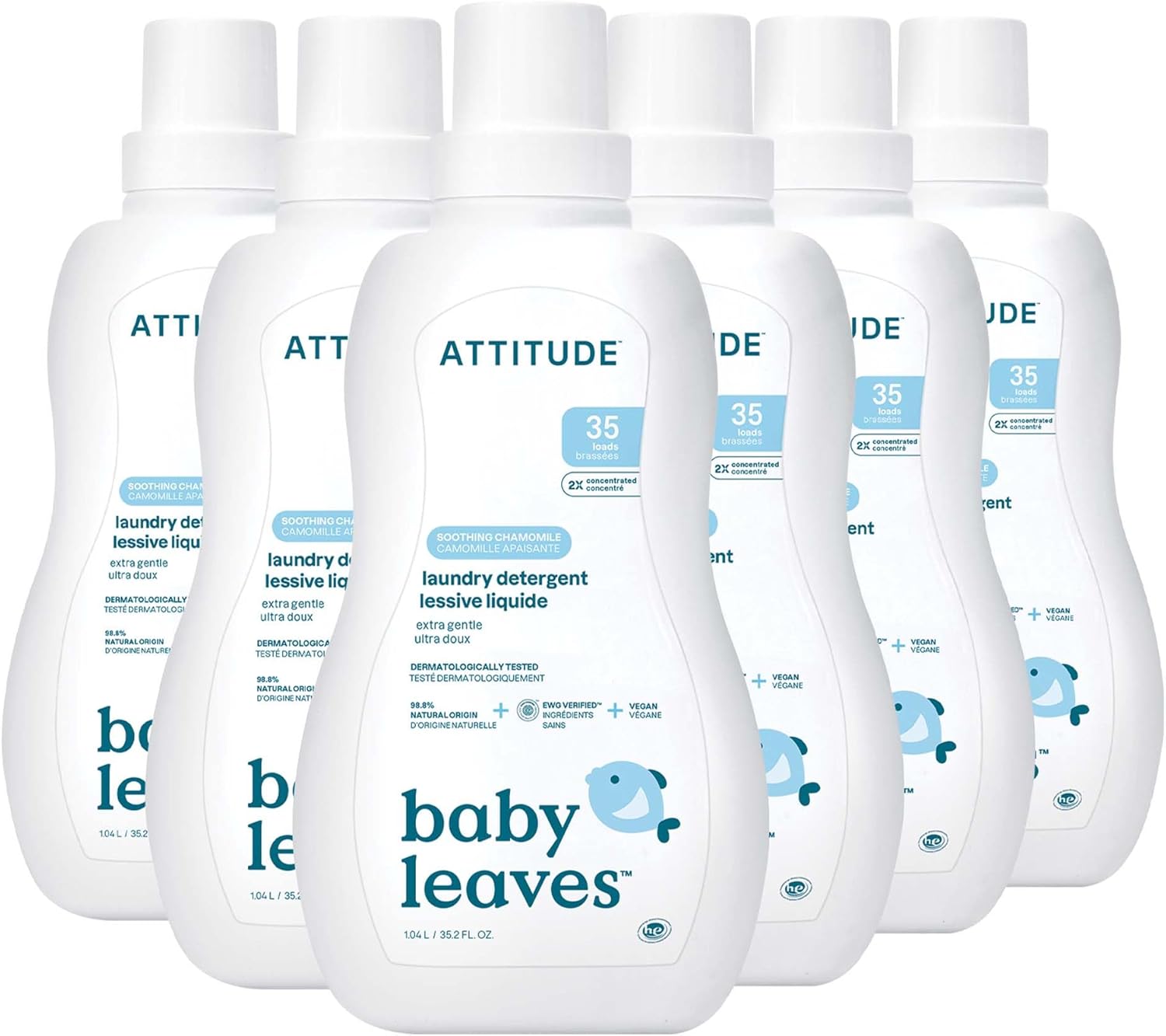 Attitude Baby Laundry Detergent, Ewg Verified, Plant And Mineral-Based Formula, He Compatible, Vegan Household Products, Soothing Chamomile, 35 Loads, 35 Fl Oz (Pack Of 6)