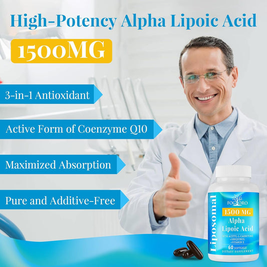 Fogoro Alpha Lipoic Acid 1500 Mg-Liposomal Ala Supplement For Cellular Energy Production,Lipid Metabolism,Free Radical Scavenger,60 Softgels