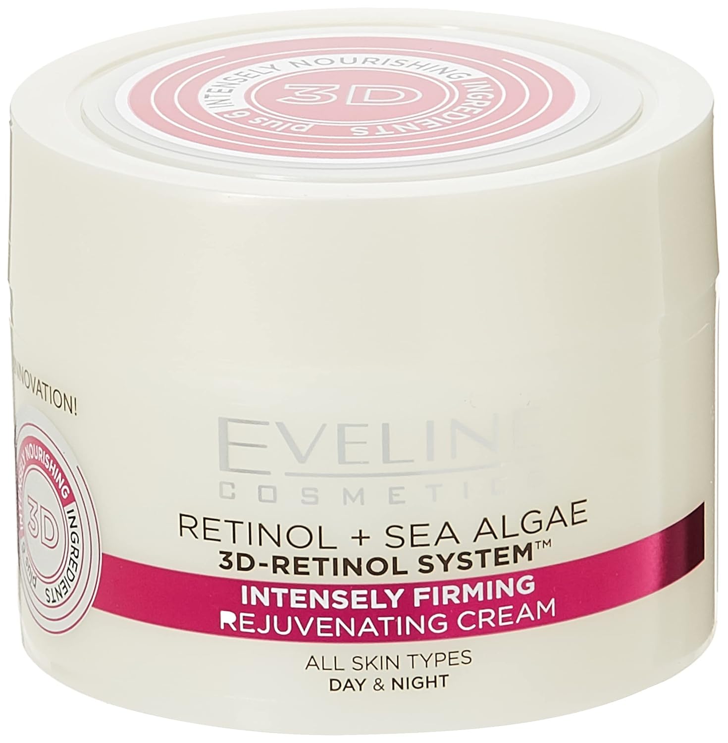 Eveline Cosmetics Nature Line 3D Retinol & Sea Algae Intensely Firming Rejuvenating Cream Day And Night Cream, Reducing Wrinkles, Fine Lines, Age Spots For All Skin Types