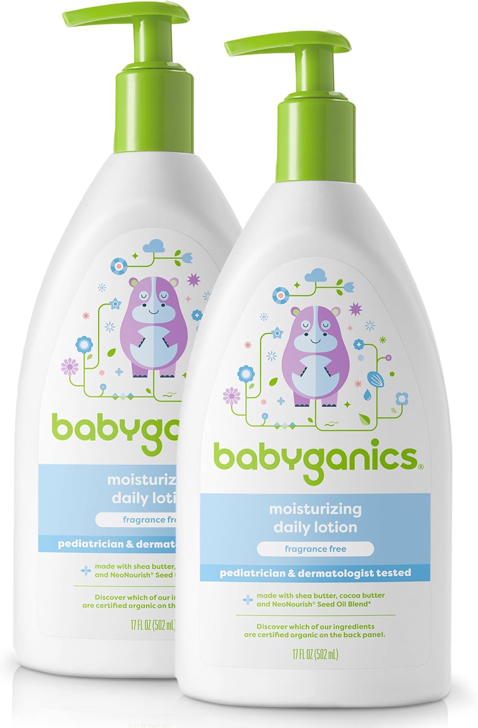 Babyganics Daily Lotion, Fragrance Free, Non-Allergenic, 17 Fl Oz (Pack Of 2), Packaging May Vary