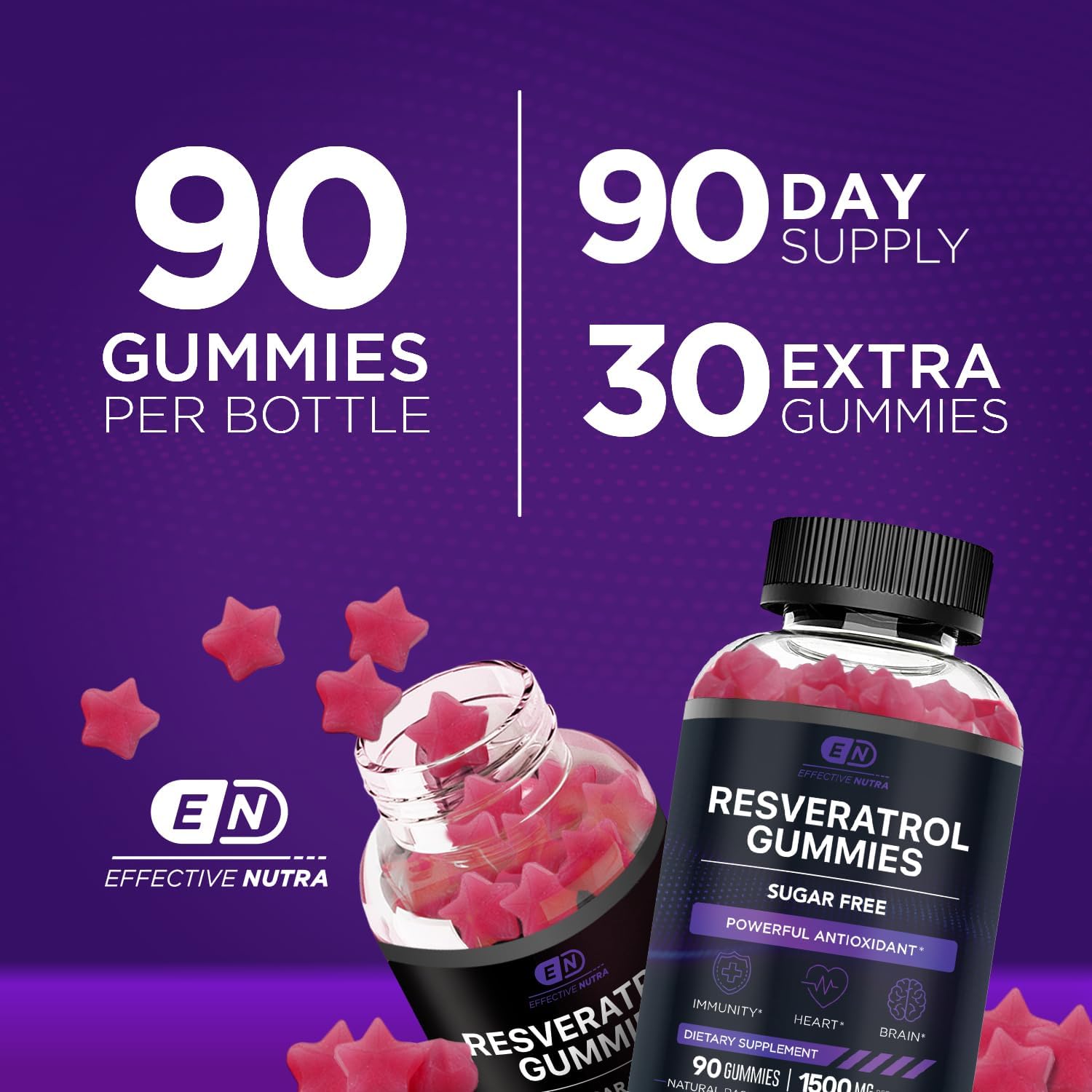 EFFECTIVE NUTRA Resveratrol Gummies 1500mg - Sugar Free Resveratrol Supplement for Antioxidant Support, Immunity, Heart Health, Brain Function - Natural Raspberry Watermelon Flavor (90 Count) : Health & Household