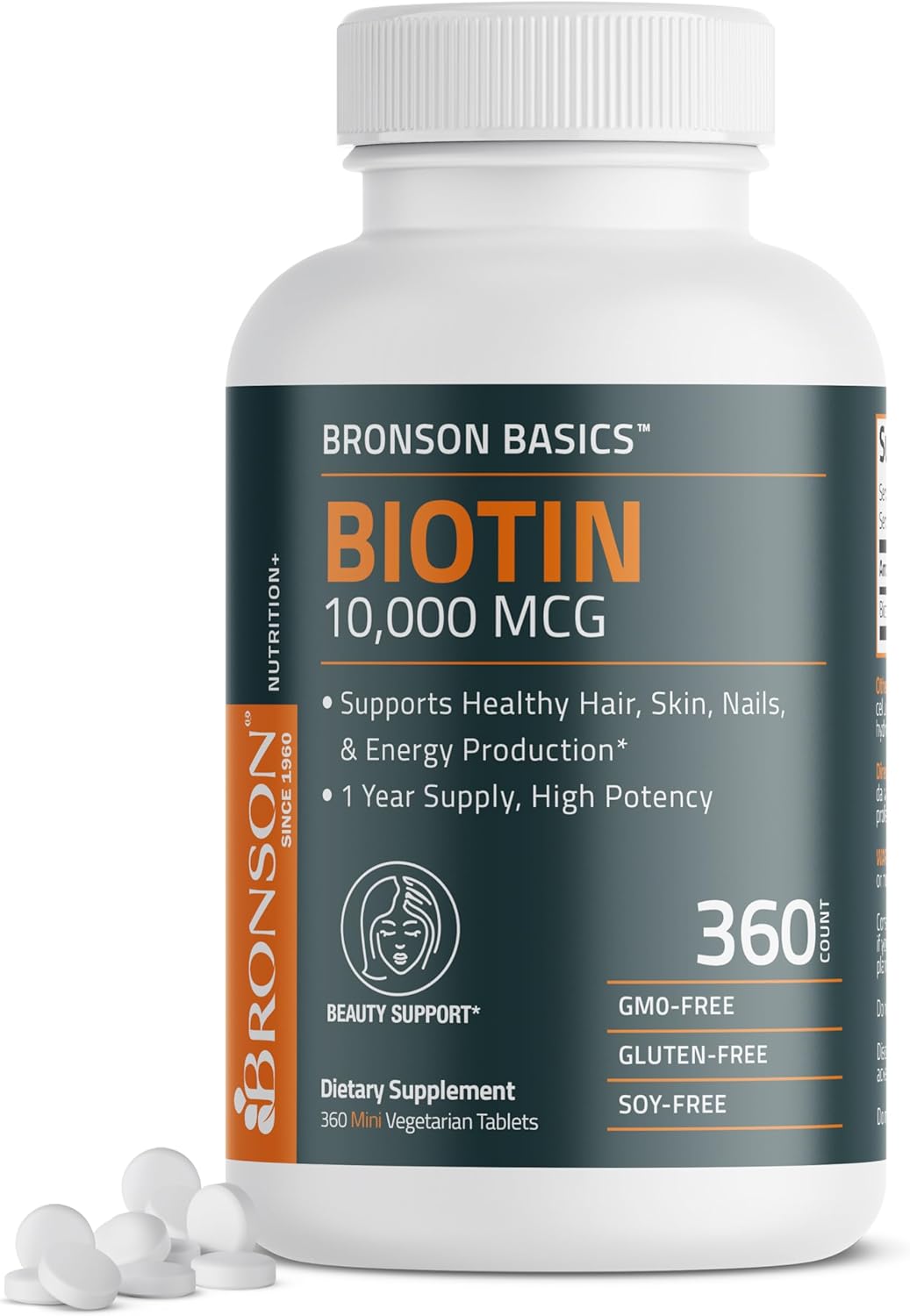 Bronson Biotin 10,000 Mcg Supports Healthy Hair, Skin & Nails & Energy Production - High Potency Beauty Support - Non-Gmo
