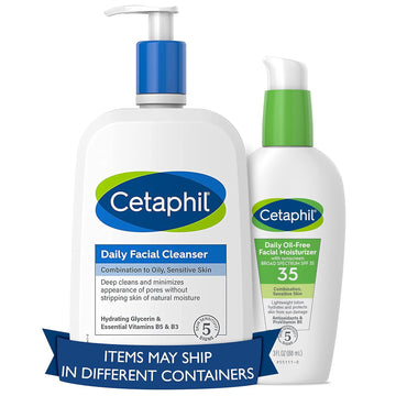 Cetaphil Daily Cleanser And Spf Kit, Daily Facial Cleanser (20 Oz) + Oil Free Face Moisturizer With Spf 35 (3 Oz) Fragrance Free, For Dry, Combination, Sensitive Skin, Hypoallergenic, Non-Comedogenic
