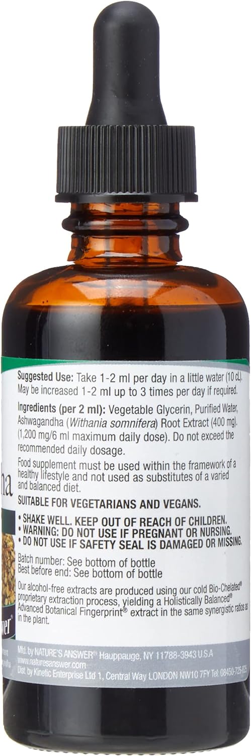 Nature'S Answer Ashwagandha Root | Herbal Supplement Maintain Healthy Immune Function | Supports Body Against Stress | Gluten-Free, Alcohol-Free & Vegan 2Oz
