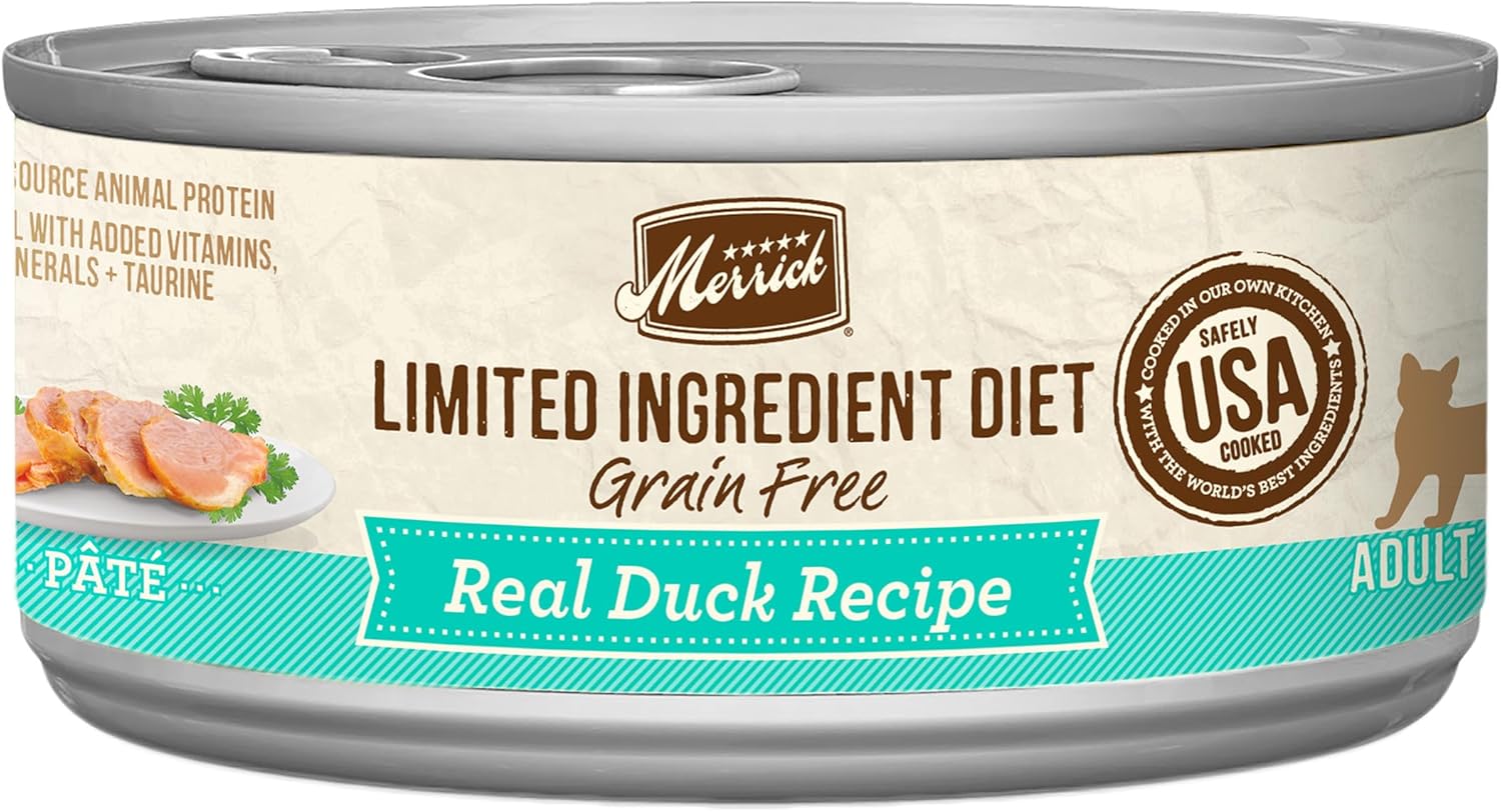 Merrick Limited Ingredient Diet Premium Grain Free And Natural Canned Pate Wet Cat Food, Duck Recipe - (Pack Of 24) 5 Oz. Cans