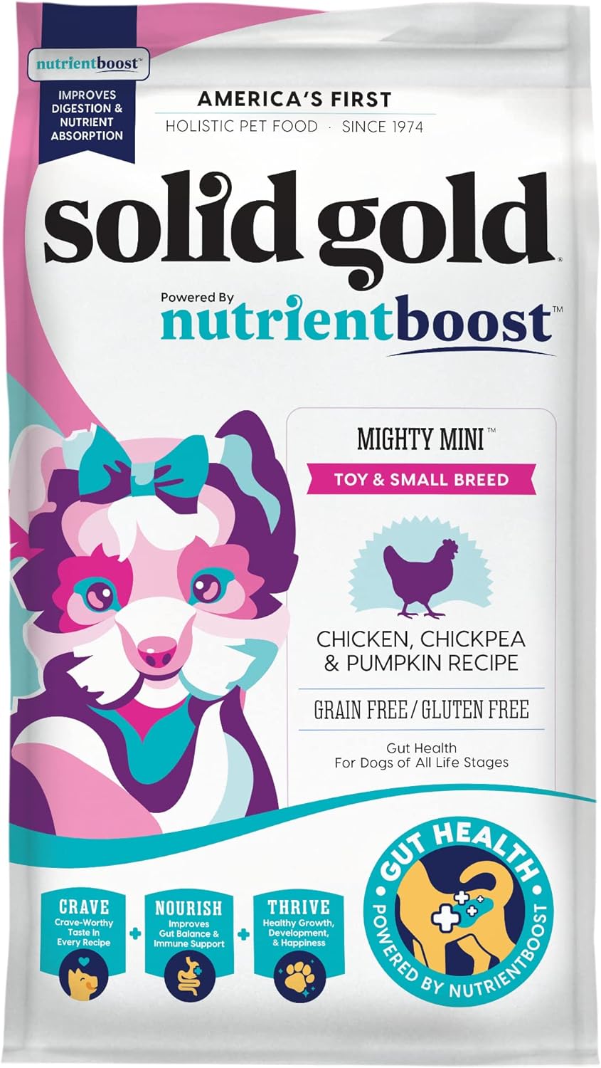 Solid Gold Nutrientboost Mighty Mini Small Breed Dog Food - Dry Dog Food Made with Real Chicken for Any Toy Breed - Grain & Gluten Free Recipe for Gut Health & Sensitive Stomach Support - 3.75 LB Bag