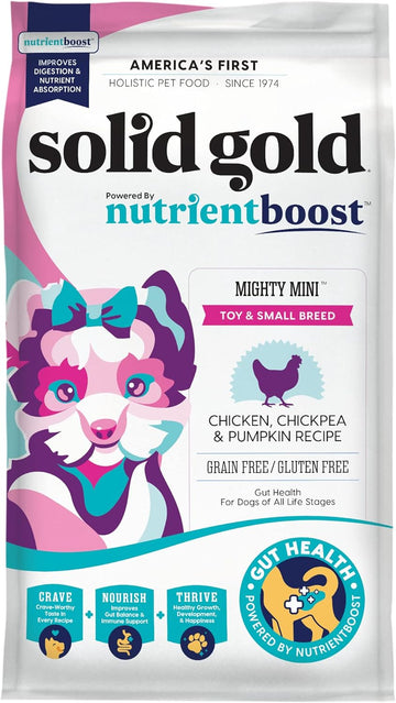 Solid Gold Nutrientboost Mighty Mini Small Breed Dog Food - Dry Dog Food Made with Real Chicken for Any Toy Breed - Grain & Gluten Free Recipe for Gut Health & Sensitive Stomach Support - 3.75 LB Bag