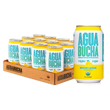 Agua Bucha | Kombucha Infused Sparkling Water | Meyer Lemon Flavor | Light & Delicious | Rich With Vitamins & Only 4 Calories | Usda Organic | No Artificial Ingredients | High B12 | 12 Fl Oz (12 Pack)