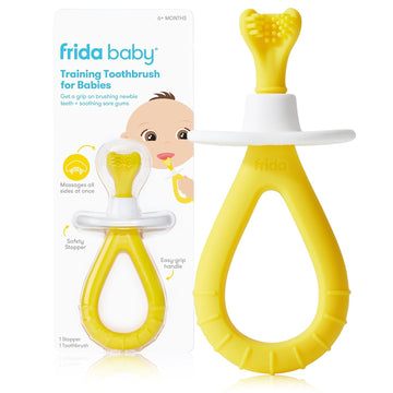 Frida Baby Training Toothbrush For Babies With Soft Silicone Bristles, Yellow