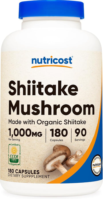 Nutricost Organic Shiitake Mushroom Capsules 1000Mg, 90 Servings - Ccof Certified Made With Organic, Vegetarian, Gluten Free, 500Mg Per Capsule, 180 Capsules