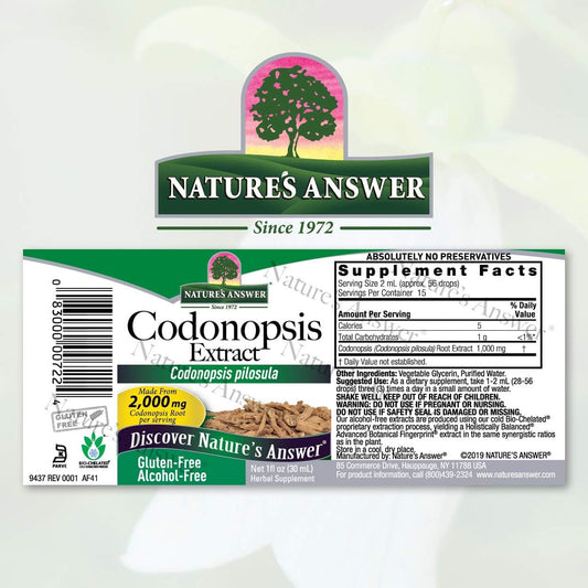 Nature's Answer Codonopsis Root Organic Alcohol Free 1   | Immune Support | Natural Energy Booster