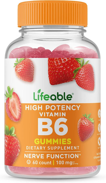 Lifeable Vitamin B6 100mg - Great Tasting Natural Flavor Gummy Supplement Vitamins - Non-GMO Gluten Free Vegan Chewable B 6 - for Nerve Function Support - for Adults Men Women Kids - 60 Gummies