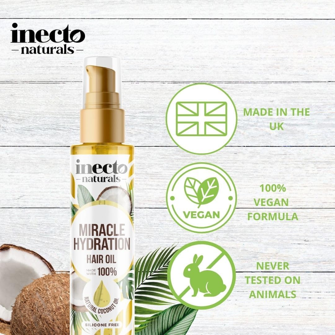 INECTO Naturals Miracle Hydration Hair Oil 100ml, Silicone Free, Vegan Formula. Lightweight for Shiny, Stronger, Conditioned Hair : Amazon.co.uk: Beauty