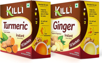 Killi Turmeric | Ginger Instant Extract, 2 Packs Of 10 Sachets