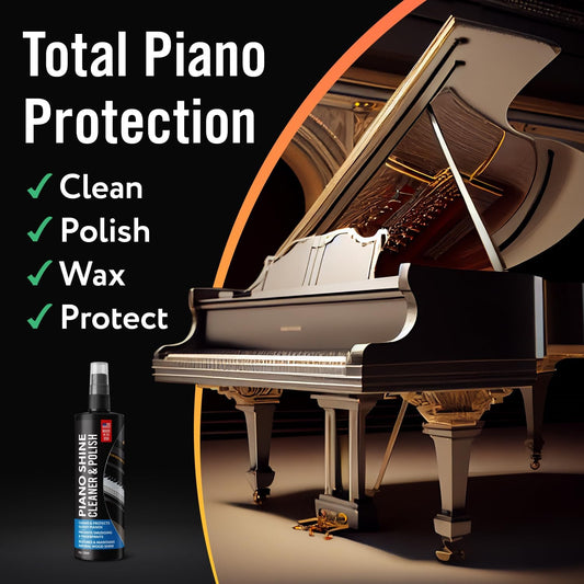Piano Shine Polish & Cleaner - Clean, Polish, Wax & Protect Glossy Pianos & Surfaces - Made in USA - 8 oz Cleaning Solution with Added UV Protectant & Anti-Static - Prevents Dust & Smudges