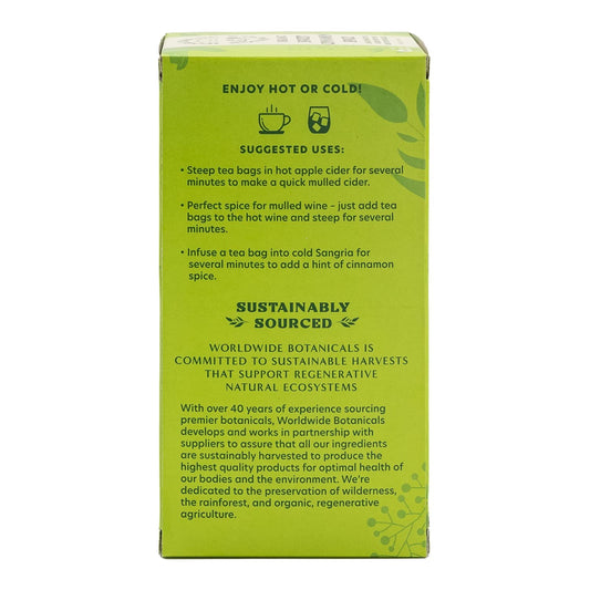 Worldwide Botanicals Sweet Cinnamon Spice Herbal Tea, 25 Tea Bags - Organic, Caffeine Free, Kosher, Naturally Sweet, 50% More Herbs