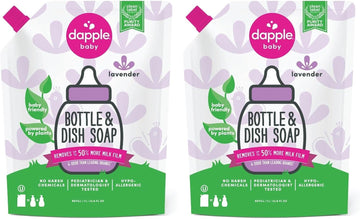 Baby Bottle Soap & Dish Soap Refill By Dapple Baby, Lavender, 34 Fl Oz Refill Pouch (Pack Of 2) - Plant Based Dish Liquid For Dishes & Baby Bottles