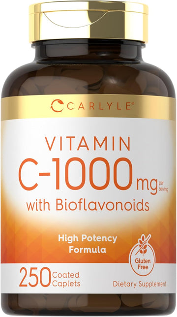 Carlyle Vitamin C 1000Mg With Bioflavonoids | 250 Caplets | With Rose Hips | Vegetarian, Non-Gmo, Gluten Free