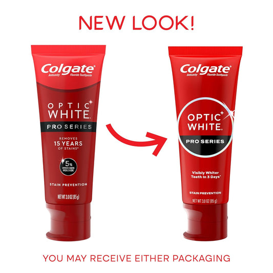 Colgate Optic White Pro Series Whitening Toothpaste With 5% Hydrogen Peroxide, Stain Prevention, 3 Oz Tube