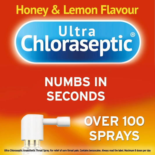 Ultra Chloraseptic Anaesthetic Throat Spray, 15Ml, Honey & Lemon Flavour, Fast Acting Relief For Sore Throat Pain