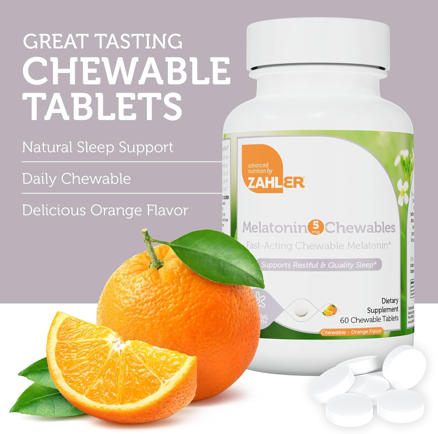 Zahler Melatonin 5mg Tablets - Fast-Acting Chewable Melatonin 5 mg Tablets - Delicious Orange Flavor - Supports Restful and Quality Sleep - Kosher Non GMO Made in USA Dietary Supplement, 60 Count : Health & Household