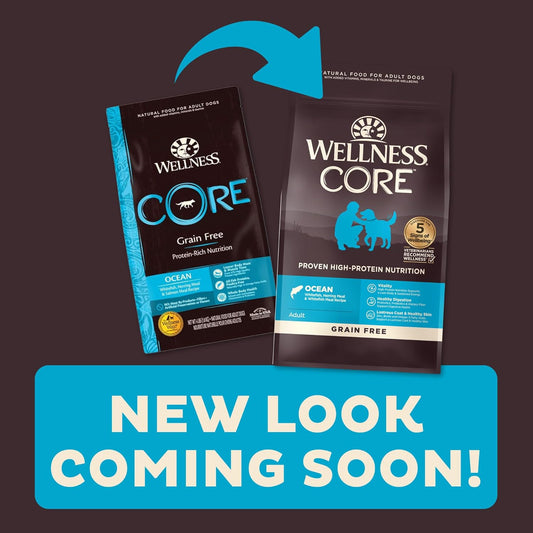 Wellness CORE Grain-Free High-Protein Dry Dog Food, Natural Ingredients, Made in USA with Real Meat, All Breeds, For Adult Dogs (Ocean Whitefish, Herring & Salmon, 12-Pound Bag)