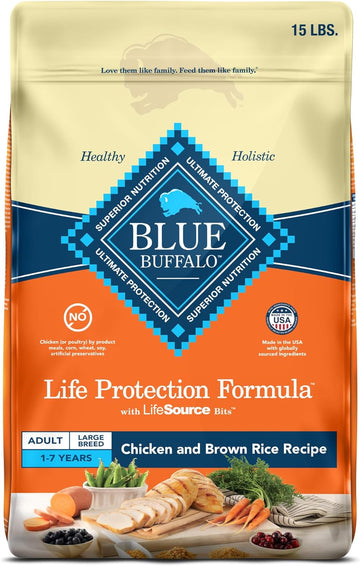 Blue Buffalo Life Protection Formula Large Breed Adult Dry Dog Food, Promotes Joint Health and Lean Muscles, Made with Natural Ingredients, Chicken & Brown Rice Recipe, 15-lb. Bag