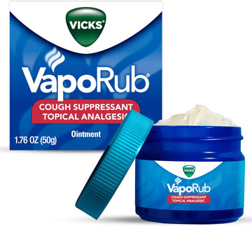 Vicks Vaporub, Original, Cough Suppressant, Topical Chest Rub & Analgesic Ointment, Medicated Vicks Vapors, Relief From Cough Due To Cold, Aches & Pains, 1.76Oz