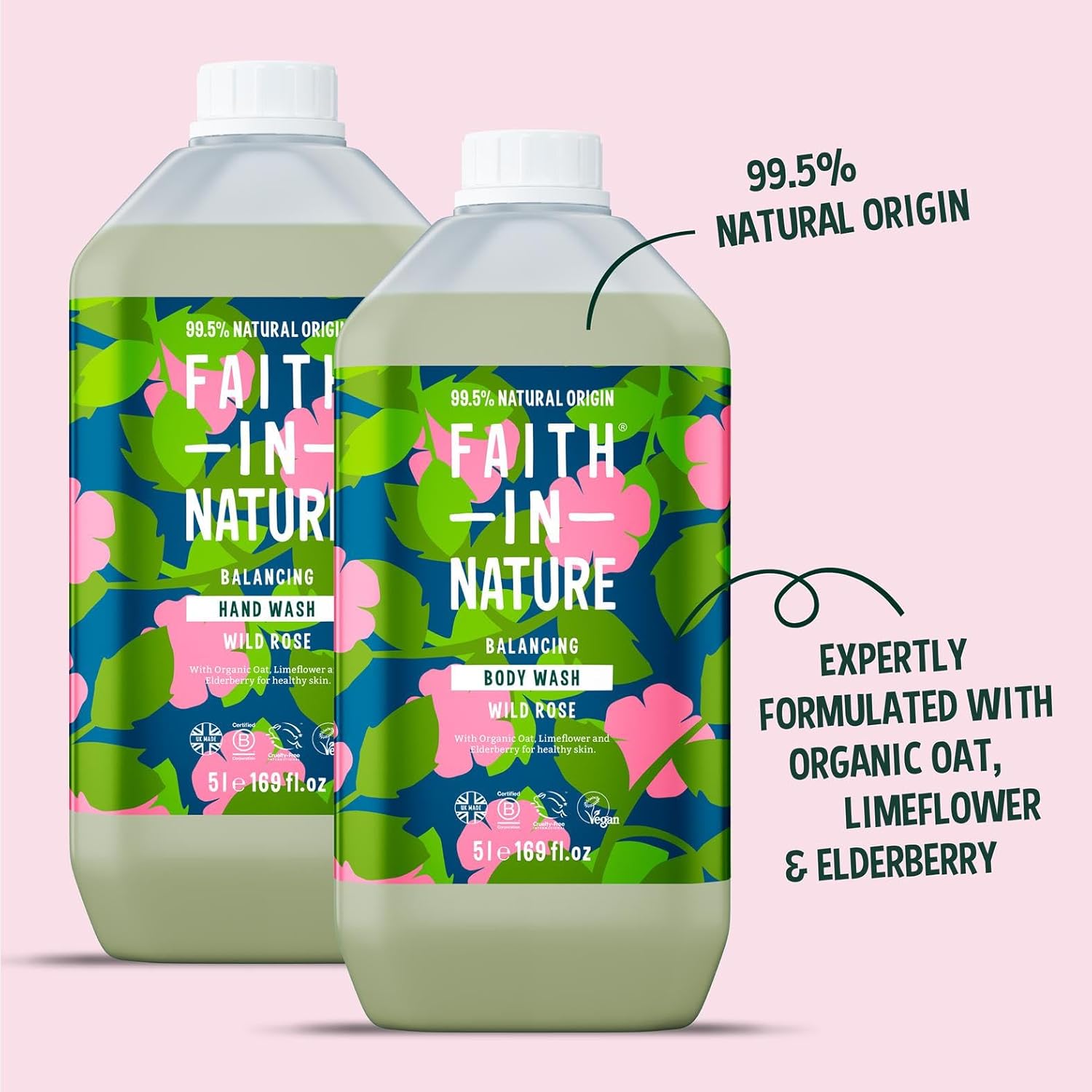 Faith In Nature Natural Wild Rose Hand Wash and Body Wash Set, Vegan & Cruelty Free, No SLS or Parabens, 2 x 5L Pack : Amazon.co.uk: Beauty